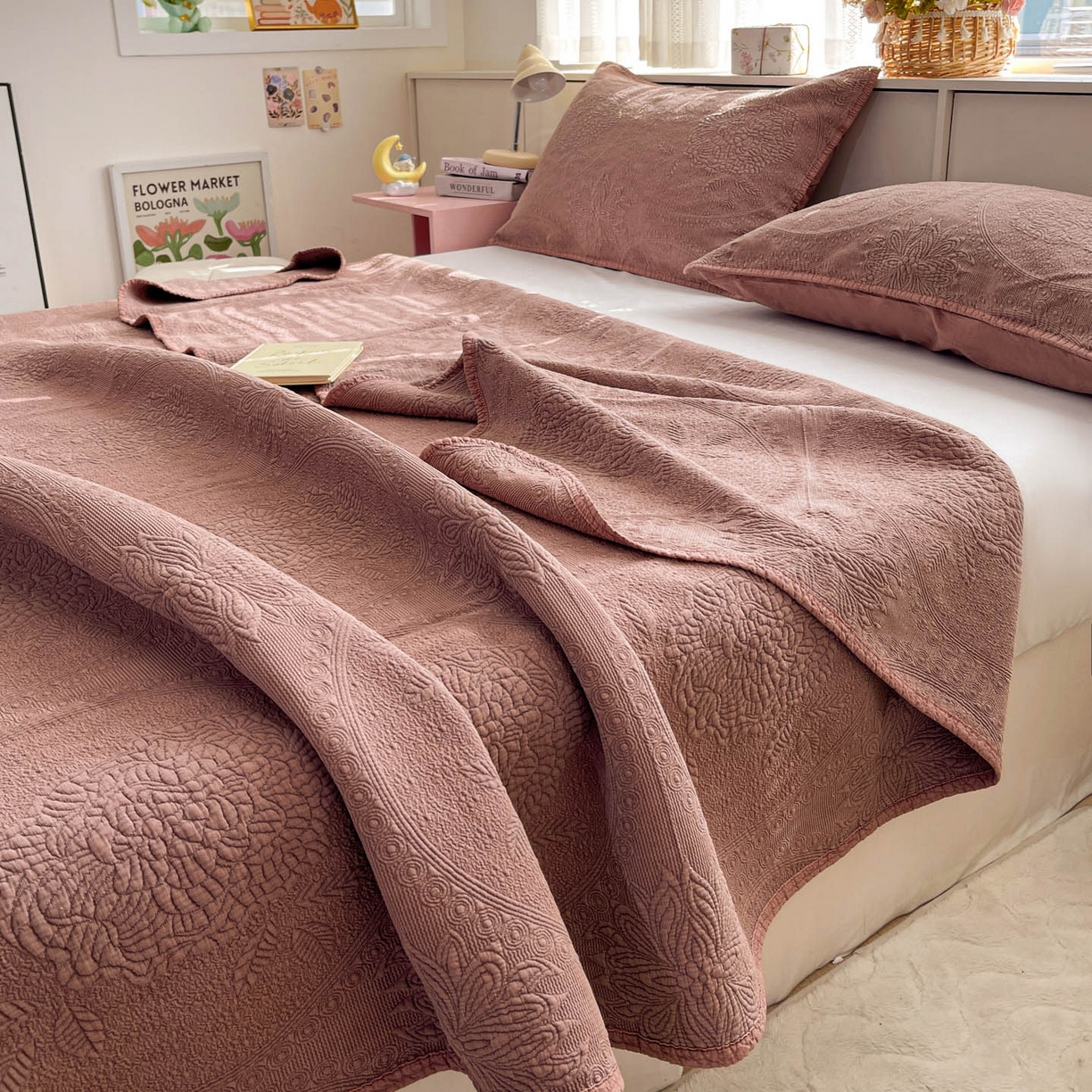 91家纺网 家纺一手货源 找家纺 （总）栩裕纺织 2025新款全棉大提花砂洗床盖三件套—花开富贵大圆满系列