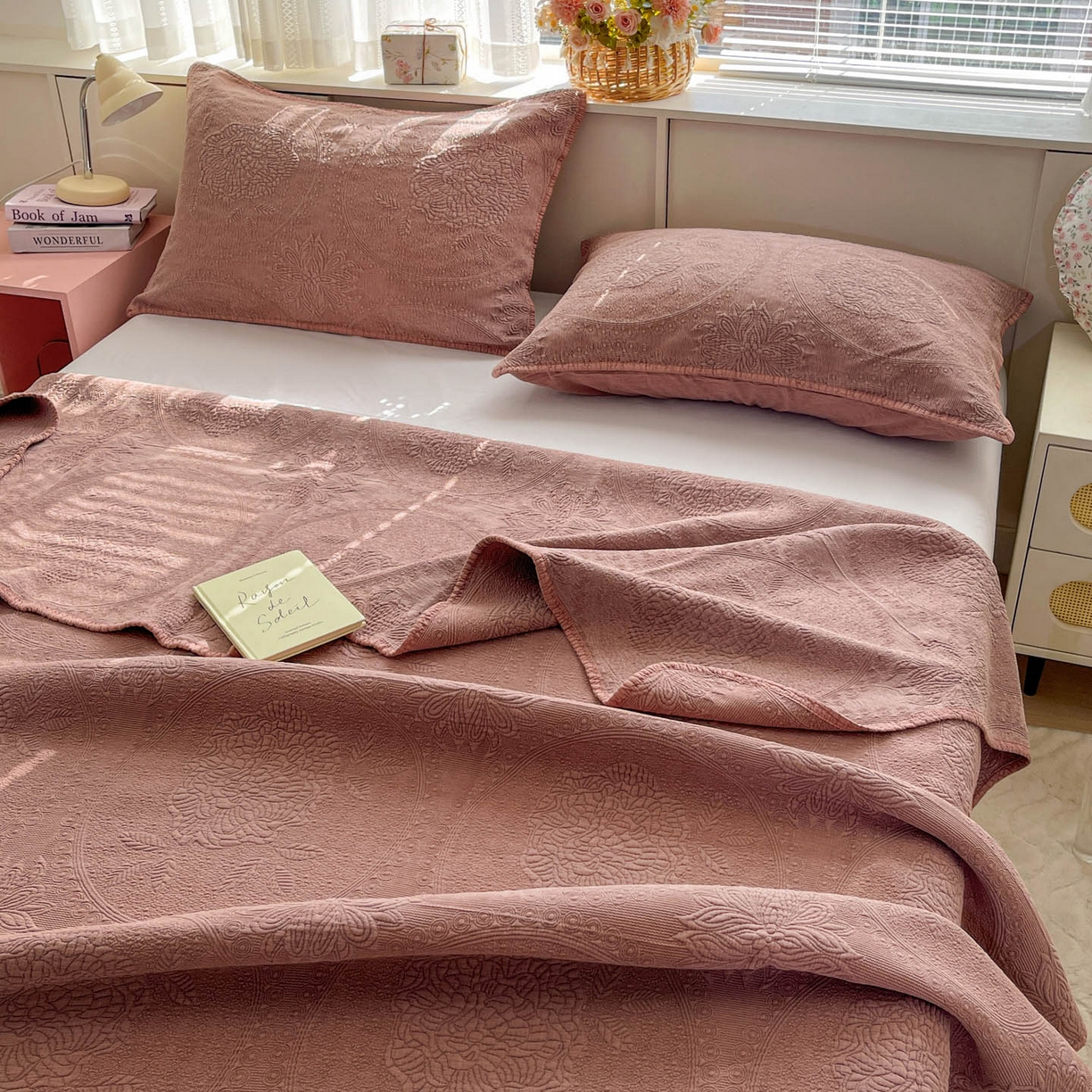 91家纺网 家纺一手货源 找家纺 （总）栩裕纺织 2025新款全棉大提花砂洗床盖三件套—花开富贵大圆满系列