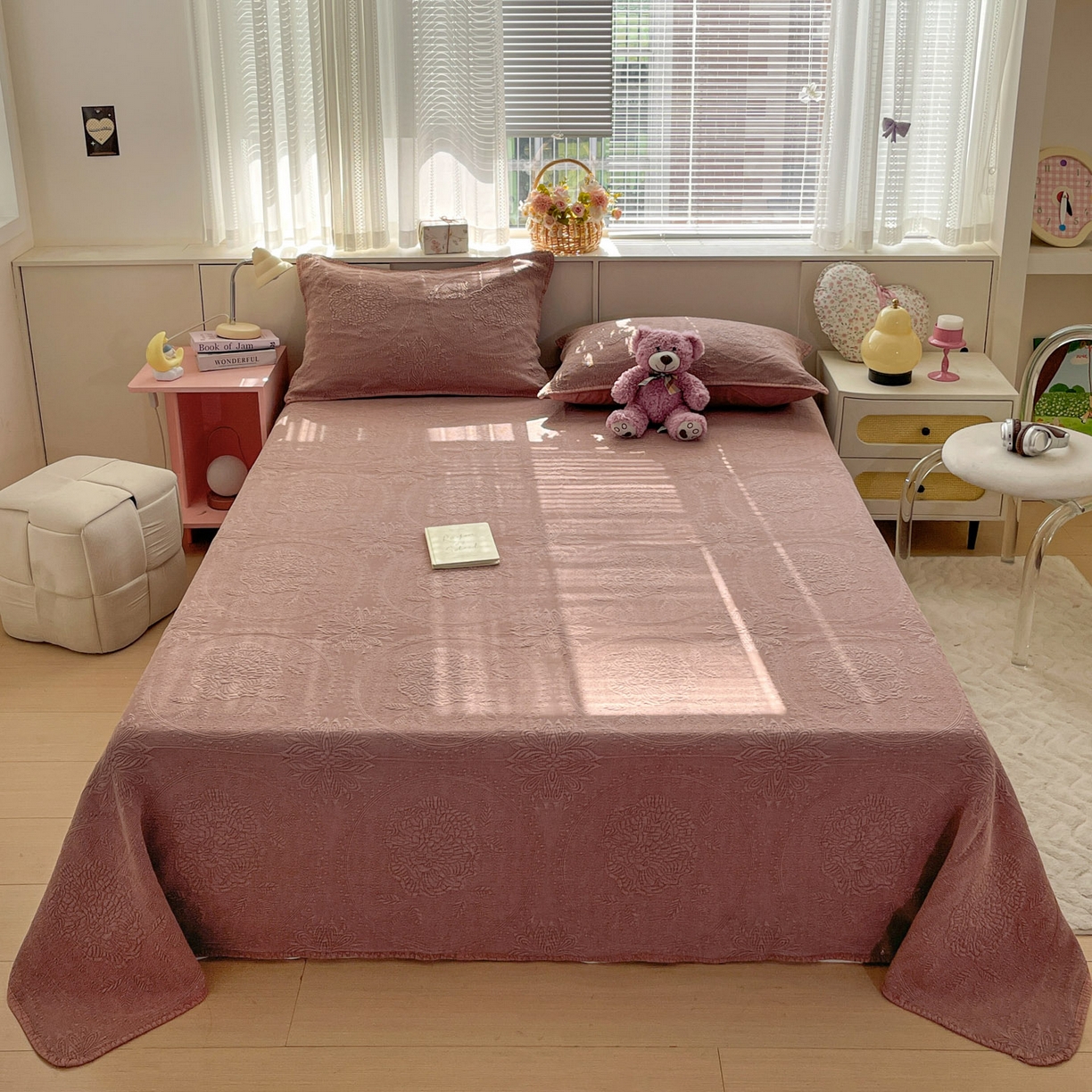 91家纺网 家纺一手货源 找家纺 （总）栩裕纺织 2025新款全棉大提花砂洗床盖三件套—花开富贵大圆满系列