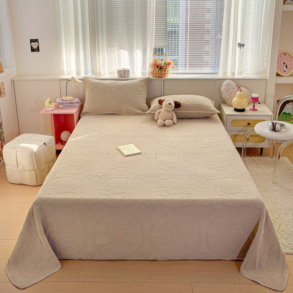 栩裕纺织 2025新款全棉大提花砂洗床盖三件套—花开富贵大圆满系列 圆满-卡