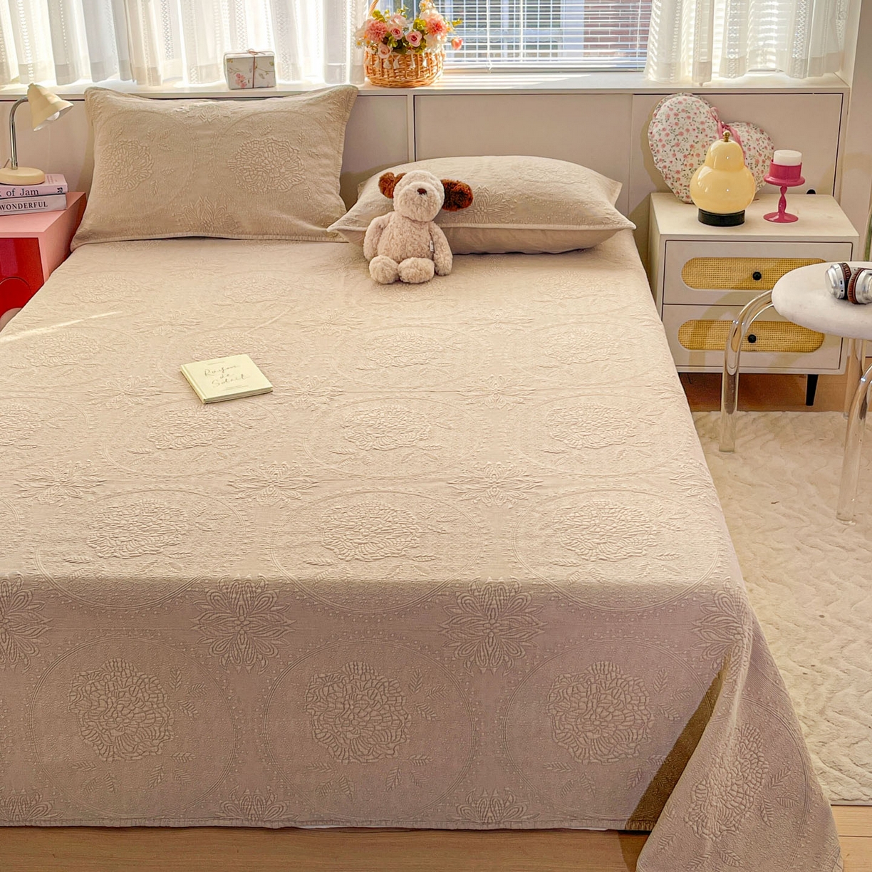 91家纺网 家纺一手货源 找家纺 栩裕纺织 2025新款全棉大提花砂洗床盖三件套—花开富贵大圆满系列 圆满-卡