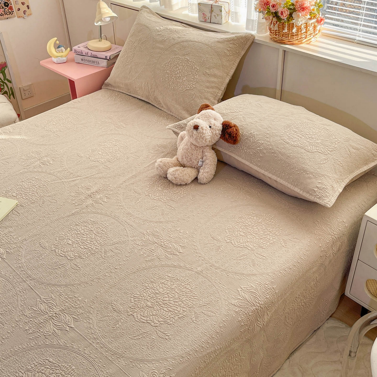 91家纺网 家纺一手货源 找家纺 栩裕纺织 2025新款全棉大提花砂洗床盖三件套—花开富贵大圆满系列 圆满-卡