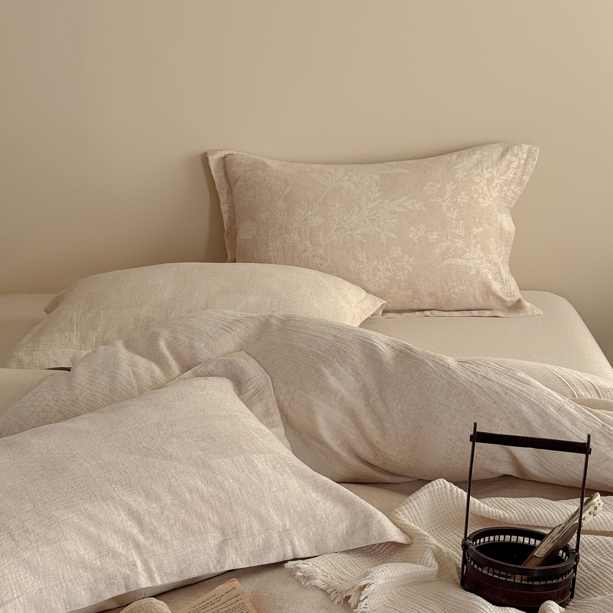 91家纺网 家纺一手货源 找家纺 （总）爱丽丝 2026新款色织提花棉麻四件套-层次美学织带款