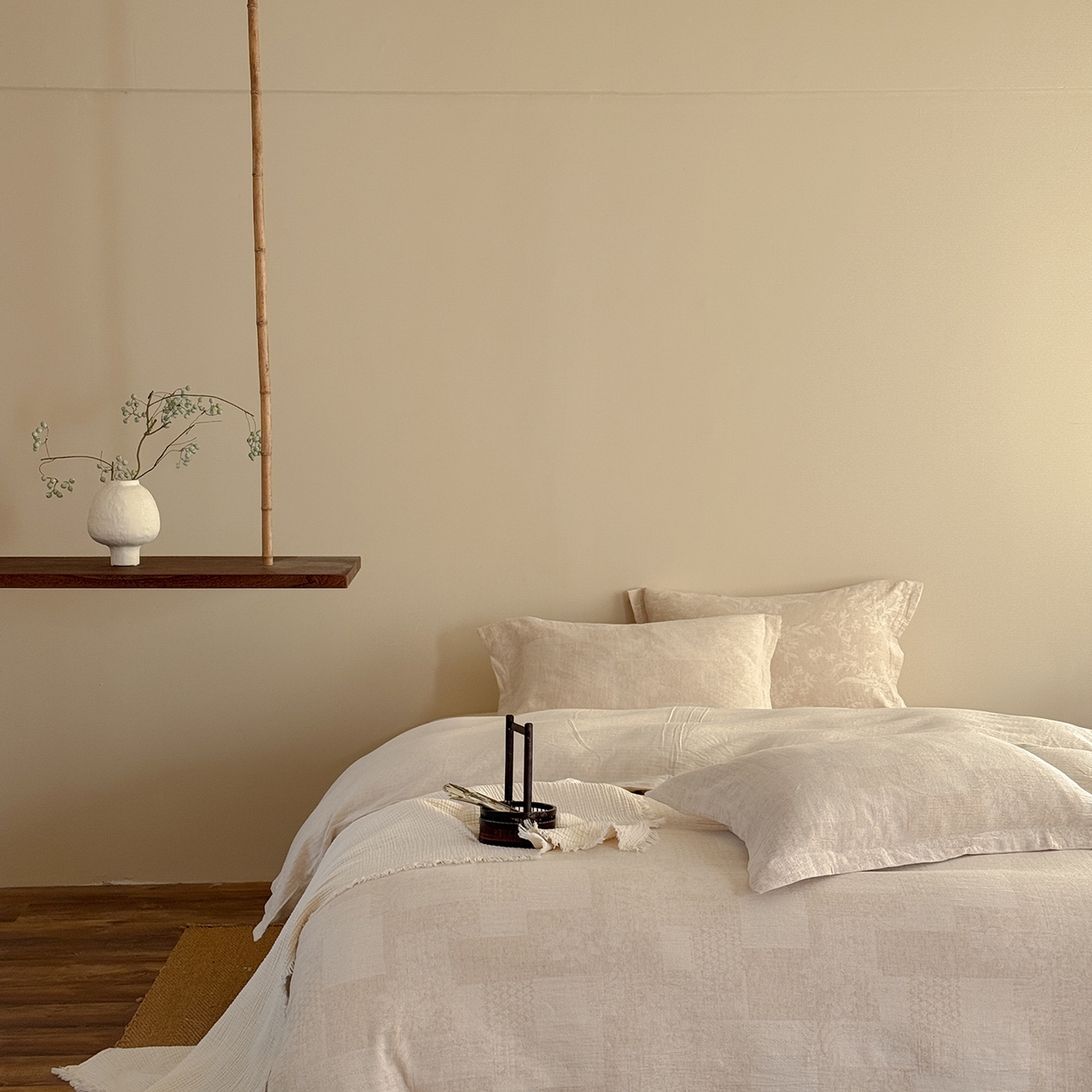 91家纺网 家纺一手货源 找家纺 （总）爱丽丝 2026新款色织提花棉麻四件套-层次美学织带款