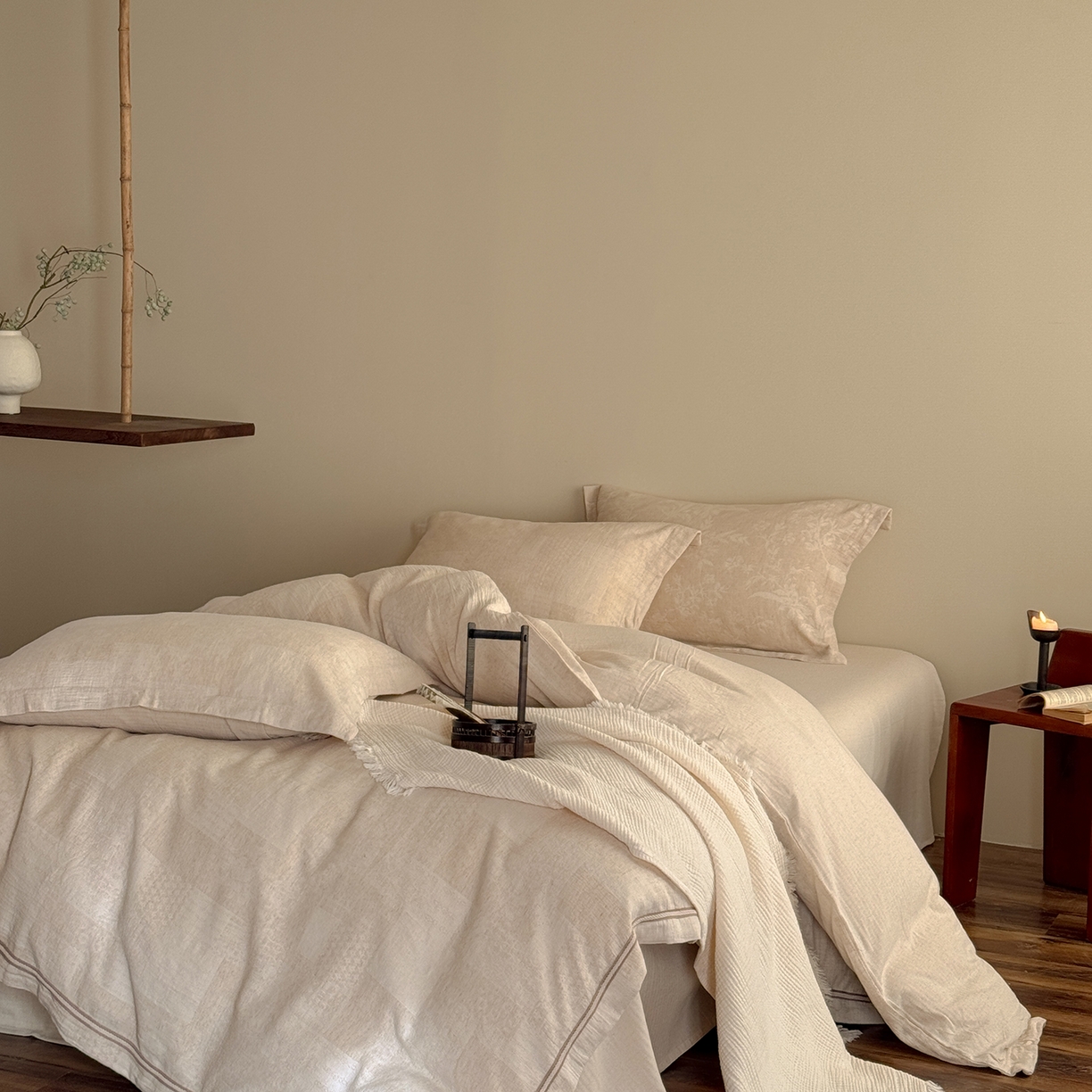 91家纺网 家纺一手货源 找家纺 （总）爱丽丝 2026新款色织提花棉麻四件套-层次美学织带款