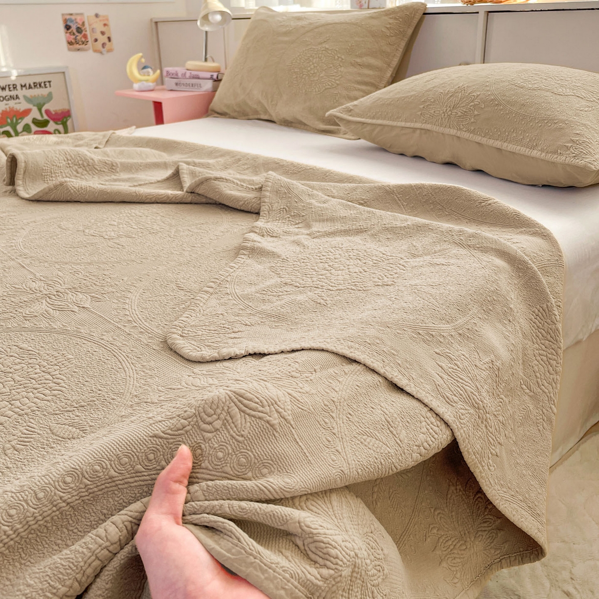 91家纺网 家纺一手货源 找家纺 栩裕纺织 2025新款全棉大提花砂洗床盖三件套—花开富贵大圆满系列 圆满-卡