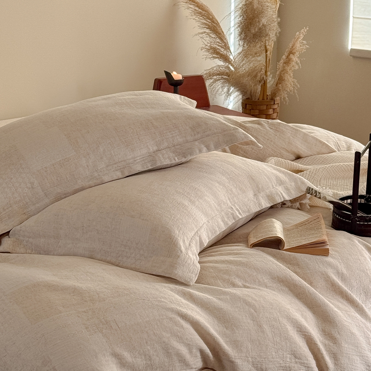 91家纺网 家纺一手货源 找家纺 （总）爱丽丝 2026新款色织提花棉麻四件套-层次美学织带款