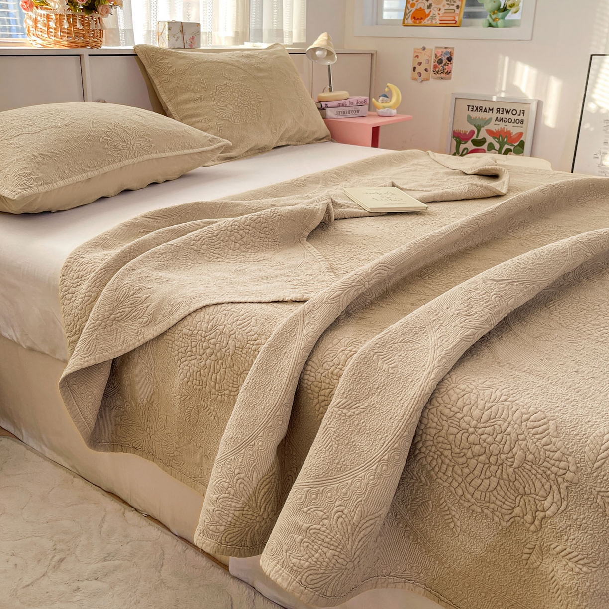 91家纺网 家纺一手货源 找家纺 栩裕纺织 2025新款全棉大提花砂洗床盖三件套—花开富贵大圆满系列 圆满-卡