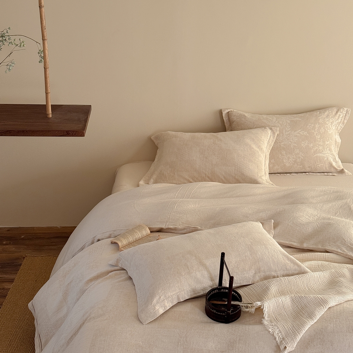 91家纺网 家纺一手货源 找家纺 （总）爱丽丝 2026新款色织提花棉麻四件套-层次美学织带款