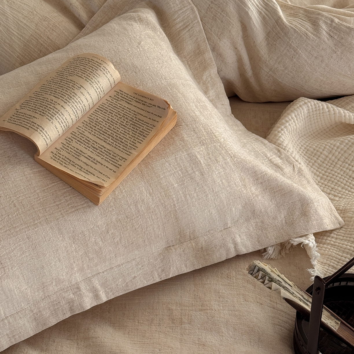 91家纺网 家纺一手货源 找家纺 （总）爱丽丝 2026新款色织提花棉麻四件套-层次美学织带款