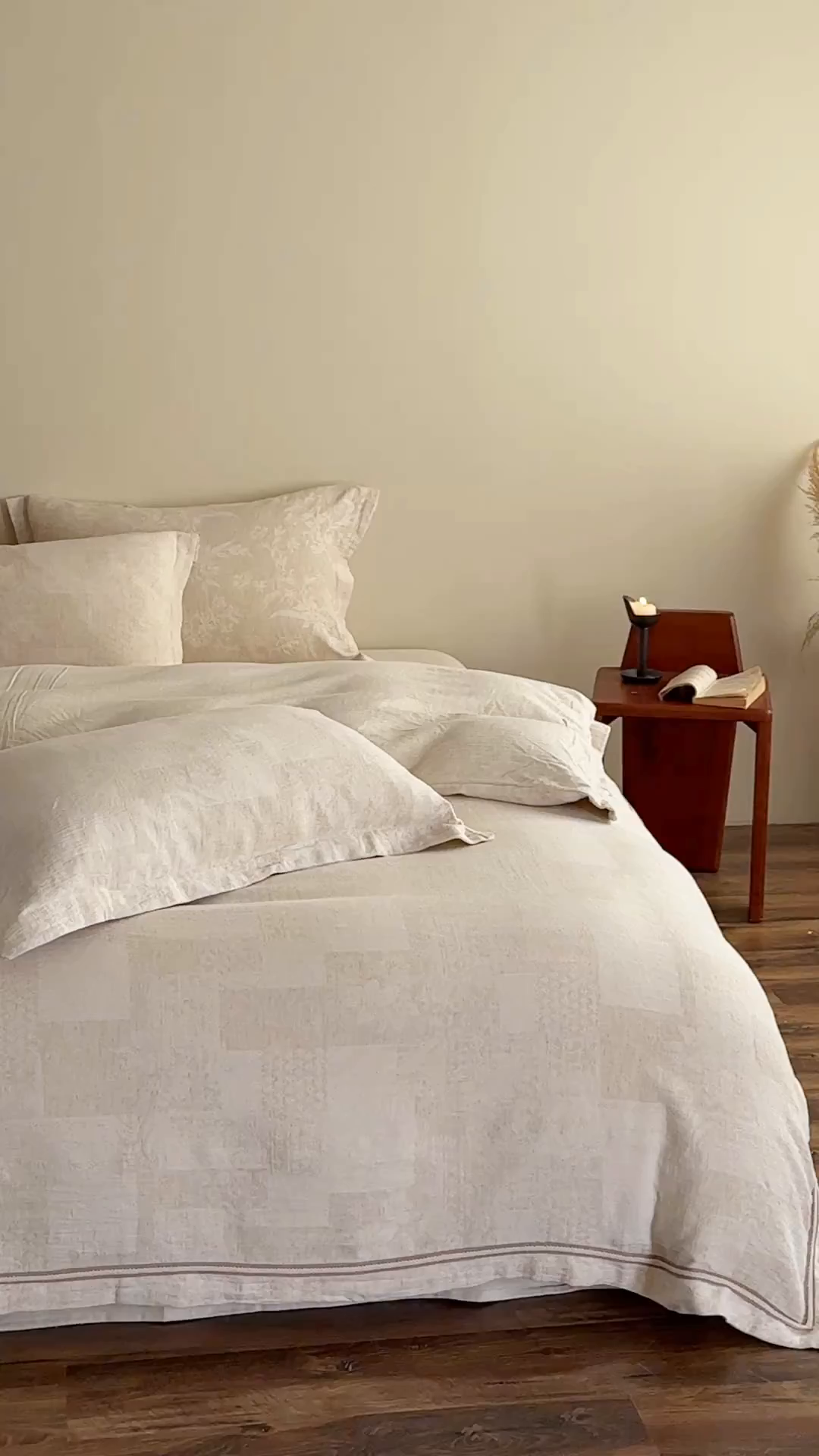 91家纺网 家纺一手货源 找家纺 （总）爱丽丝 2026新款色织提花棉麻四件套-层次美学织带款