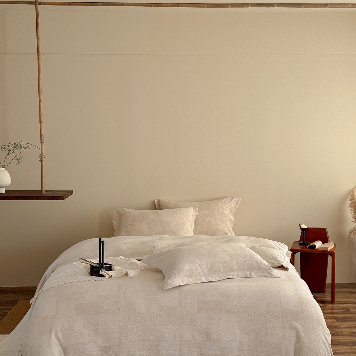 91家纺网 家纺一手货源 找家纺 （总）爱丽丝 2026新款色织提花棉麻四件套-层次美学织带款