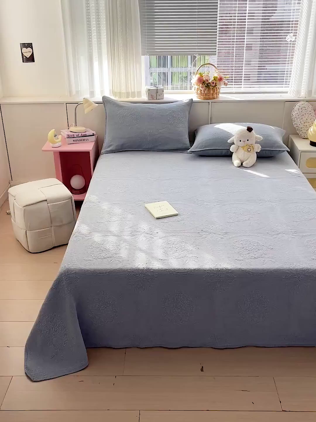 91家纺网 家纺一手货源 找家纺 栩裕纺织 2025新款全棉大提花砂洗床盖三件套—花开富贵大圆满系列 圆满-蓝