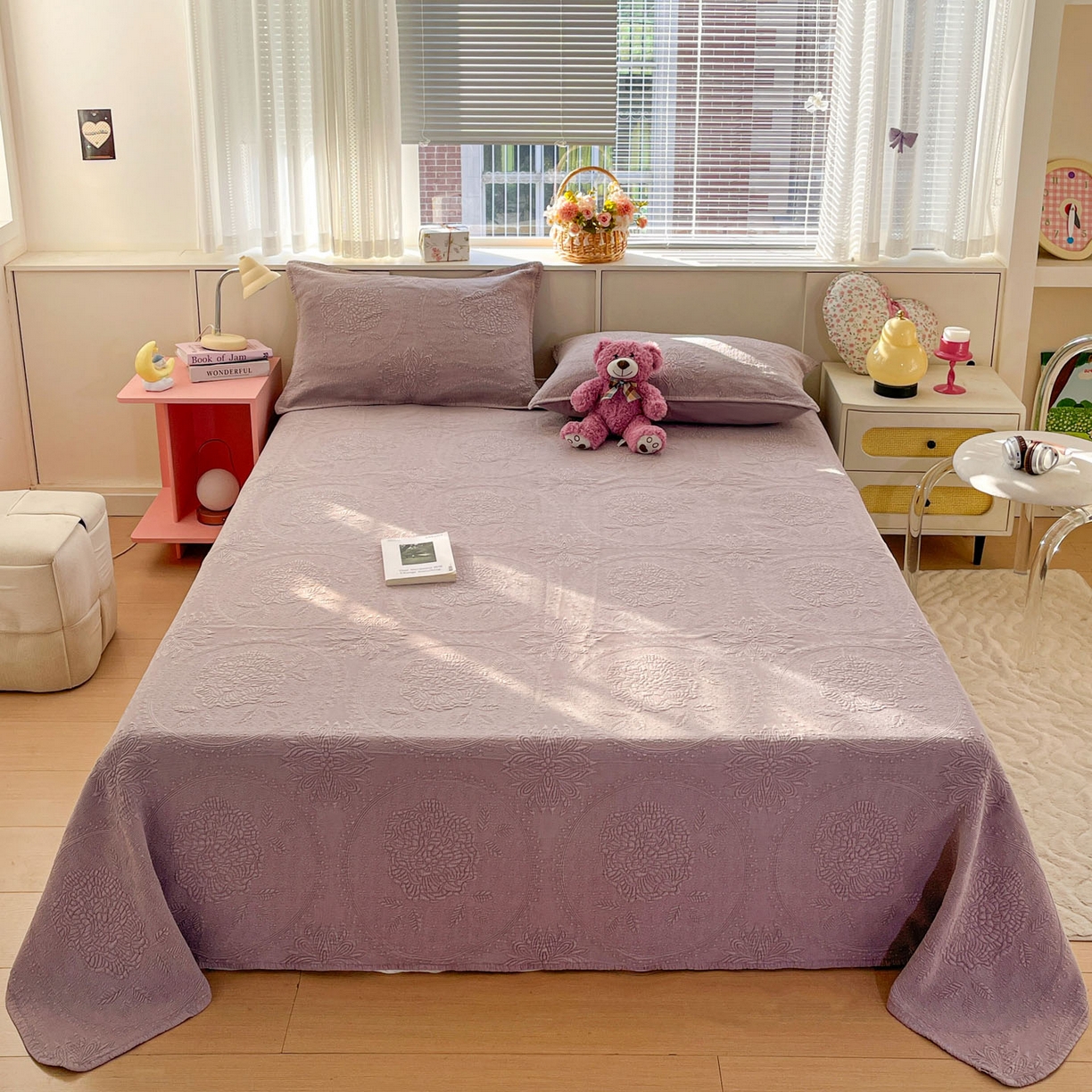 栩裕纺织 2025新款全棉大提花砂洗床盖三件套—花开富贵大圆满系列 圆满-紫