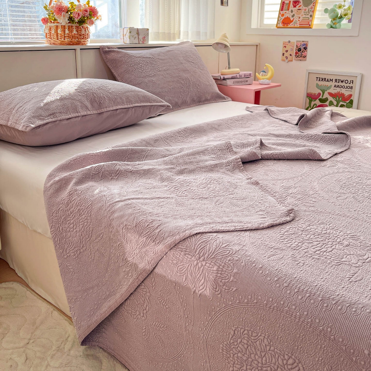 91家纺网 家纺一手货源 找家纺 栩裕纺织 2025新款全棉大提花砂洗床盖三件套—花开富贵大圆满系列 圆满-紫