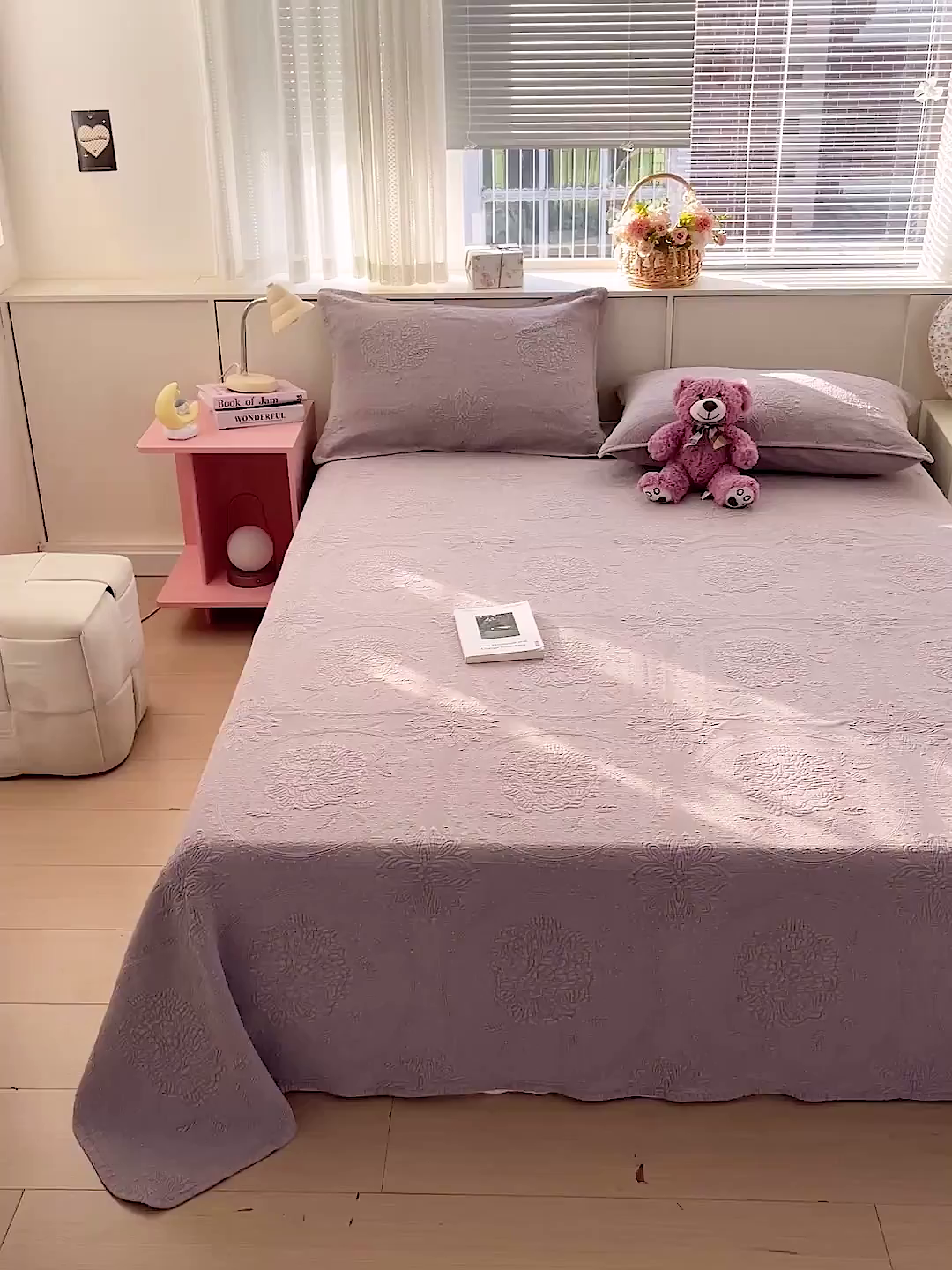 91家纺网 家纺一手货源 找家纺 栩裕纺织 2025新款全棉大提花砂洗床盖三件套—花开富贵大圆满系列 圆满-紫