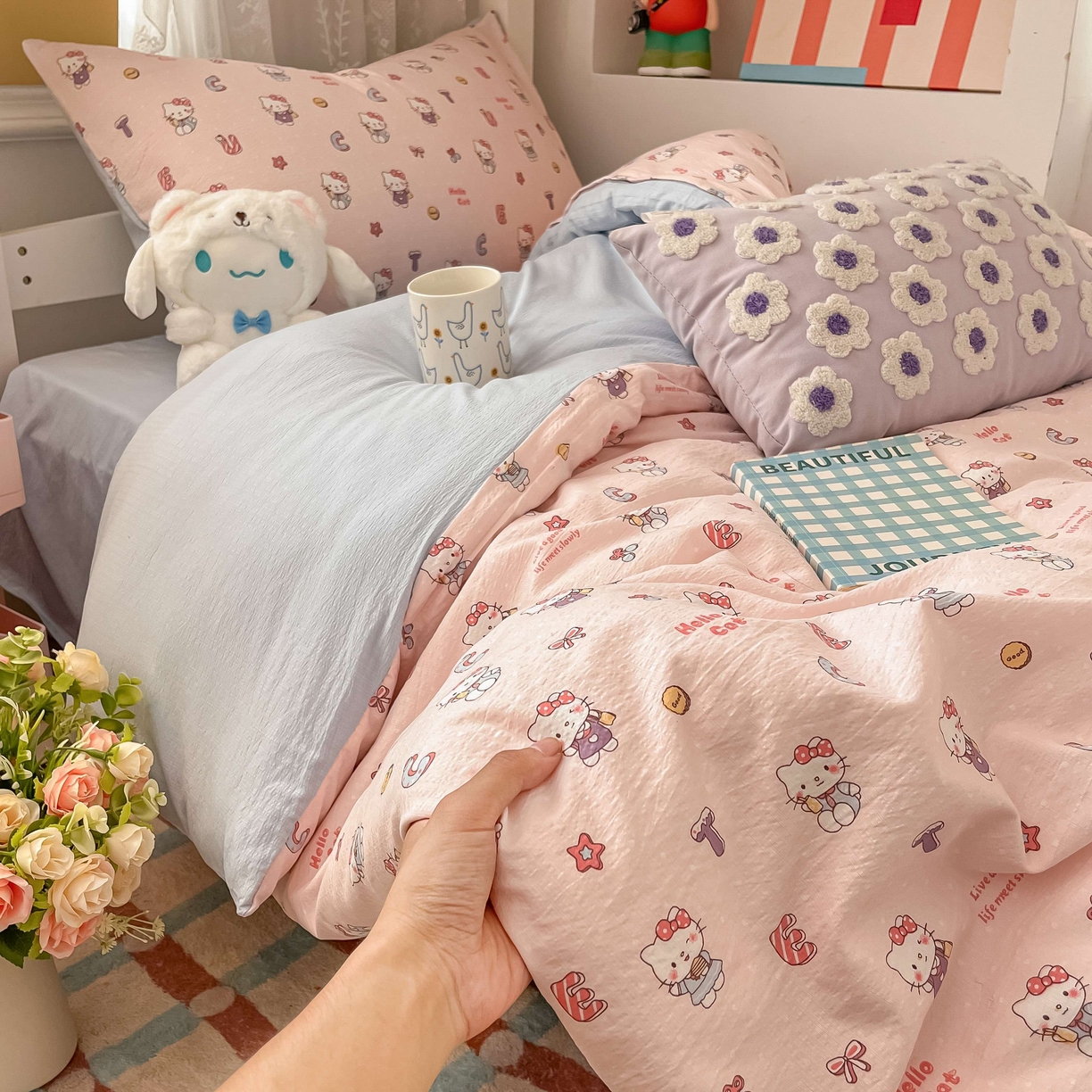 91家纺网 家纺一手货源 找家纺 （总）佳鸿家纺 2025新款卡通云感双层纱宿舍床单三件套居家四件套床单被套床笠款（提供买家秀）