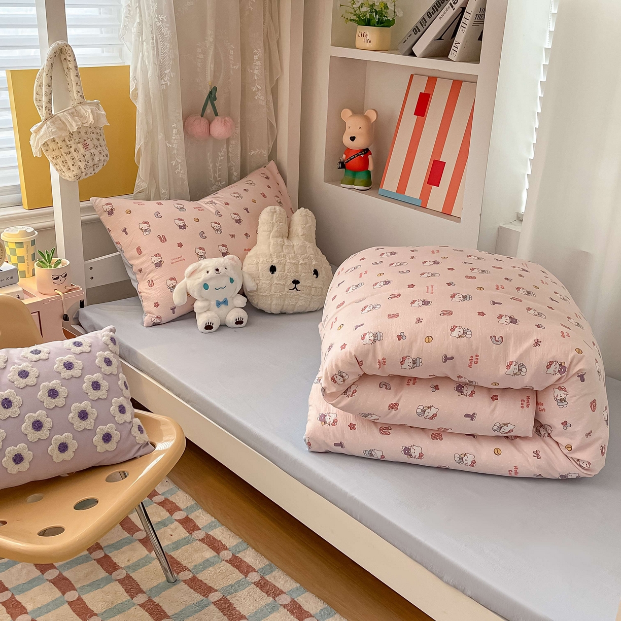 91家纺网 家纺一手货源 找家纺 （总）佳鸿家纺 2025新款卡通云感双层纱宿舍床单三件套居家四件套床单被套床笠款（提供买家秀）