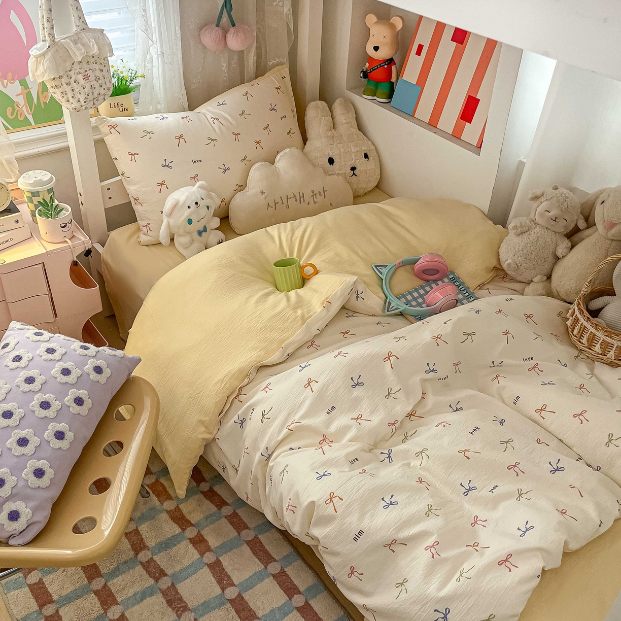 91家纺网 家纺一手货源 找家纺 （总）佳鸿家纺 2025新款卡通云感双层纱宿舍床单三件套居家四件套床单被套床笠款（提供买家秀）