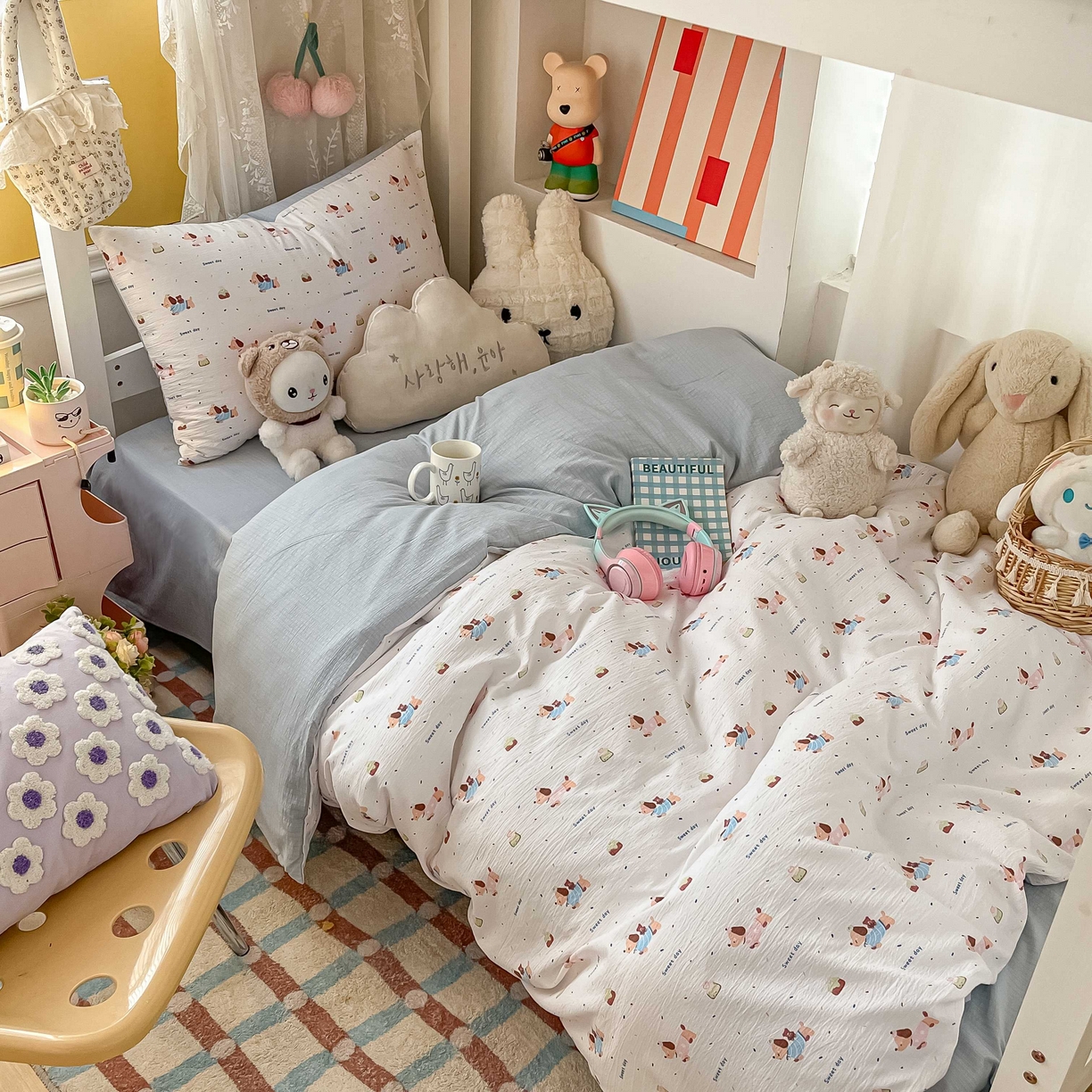 91家纺网 家纺一手货源 找家纺 （总）佳鸿家纺 2025新款卡通云感双层纱宿舍床单三件套居家四件套床单被套床笠款（提供买家秀）