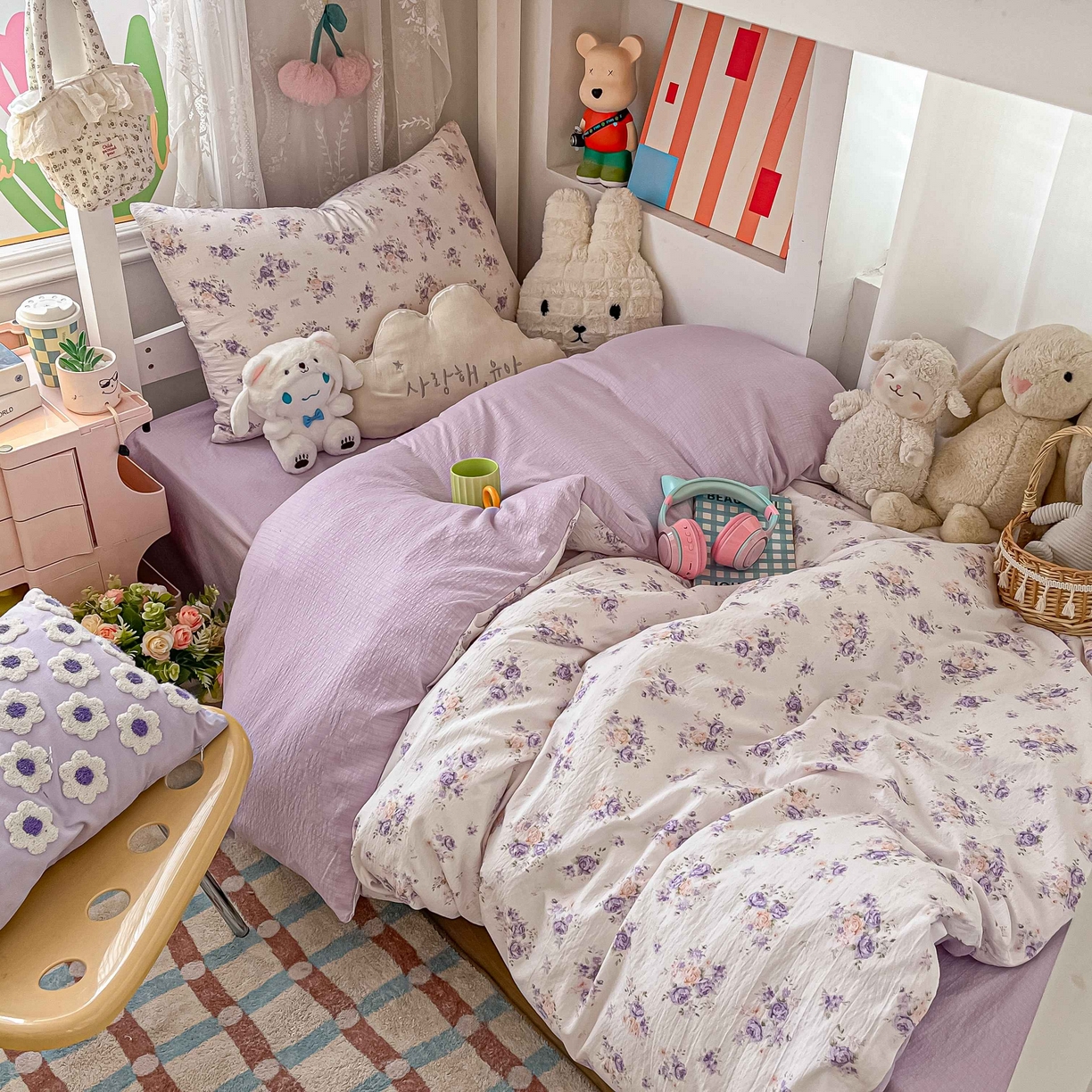 91家纺网 家纺一手货源 找家纺 （总）佳鸿家纺 2025新款卡通云感双层纱宿舍床单三件套居家四件套床单被套床笠款（提供买家秀）