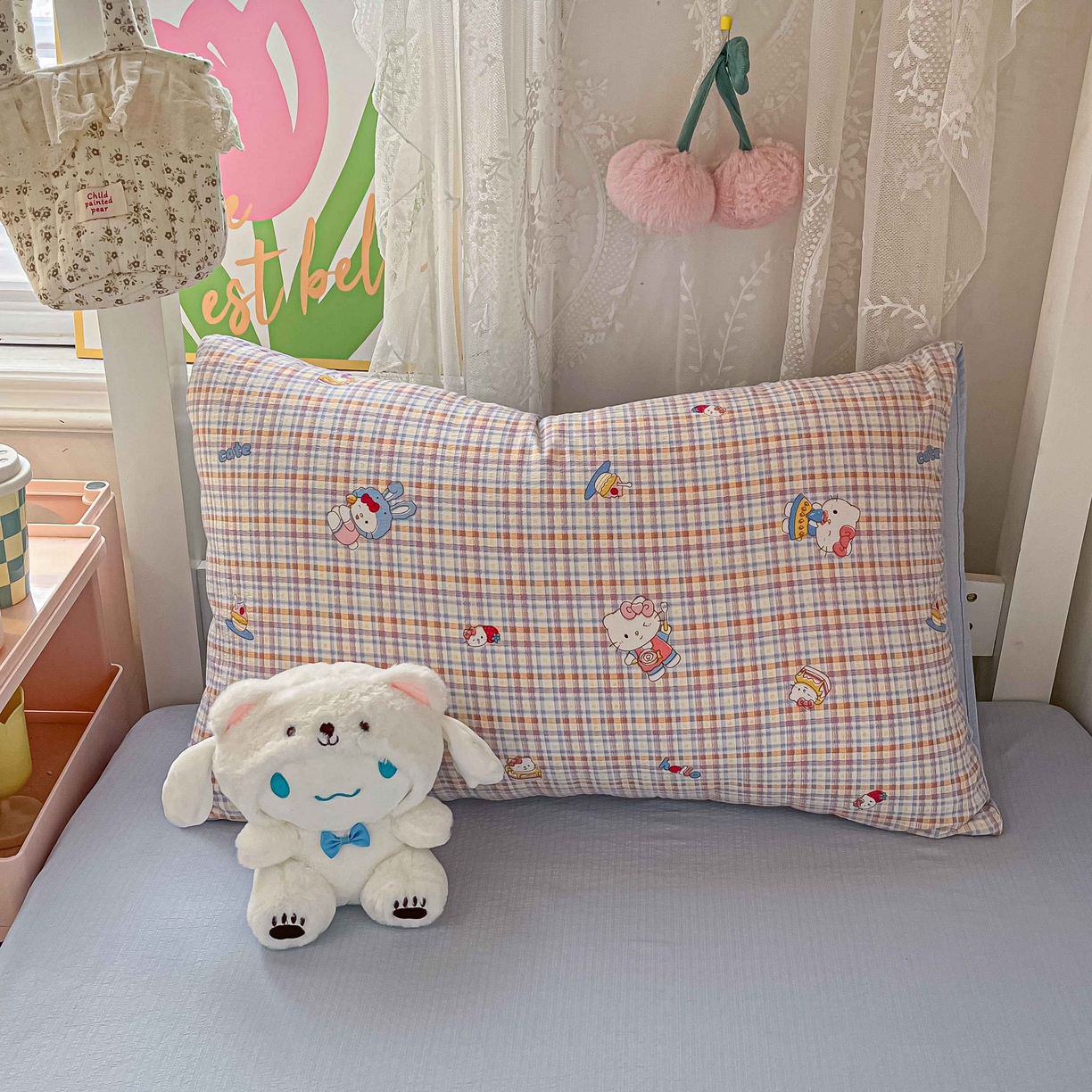 91家纺网 家纺一手货源 找家纺 佳鸿家纺 2025新款卡通云感双层纱宿舍床单三件套居家四件套床单被套床笠款（提供买家秀） 彩格kt