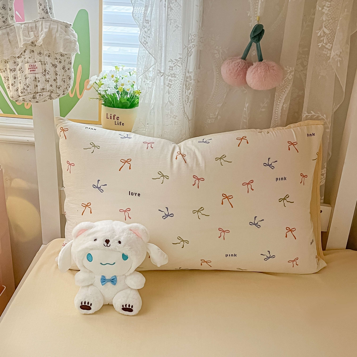 91家纺网 家纺一手货源 找家纺 佳鸿家纺 2025新款卡通云感双层纱宿舍床单三件套居家四件套床单被套床笠款（提供买家秀） 彩色蝴蝶结