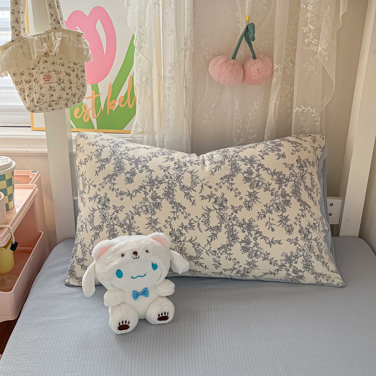 91家纺网 家纺一手货源 找家纺 佳鸿家纺 2025新款卡通云感双层纱宿舍床单三件套居家四件套床单被套床笠款（提供买家秀） 灰调碎花