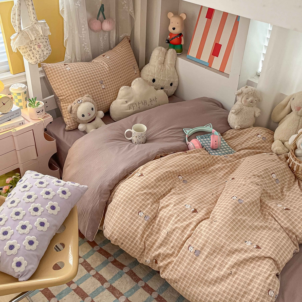 佳鸿家纺 2025新款卡通云感双层纱宿舍床单三件套居家四件套床单被套床笠款（提供买家秀） 萌宠咖