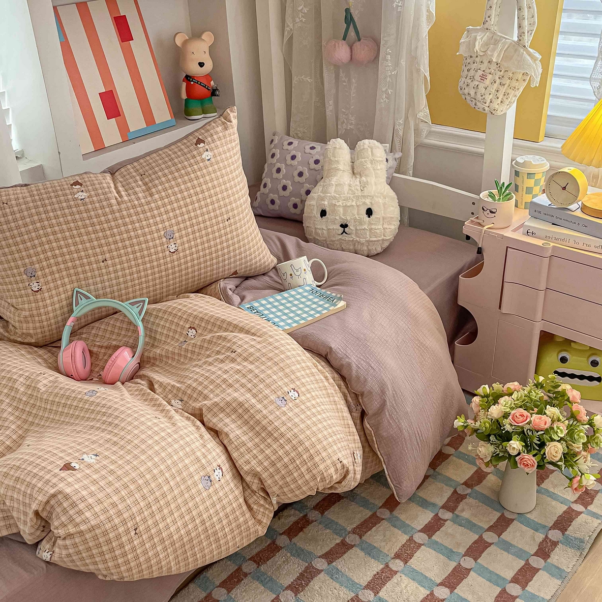 91家纺网 家纺一手货源 找家纺 佳鸿家纺 2025新款卡通云感双层纱宿舍床单三件套居家四件套床单被套床笠款（提供买家秀） 萌宠咖