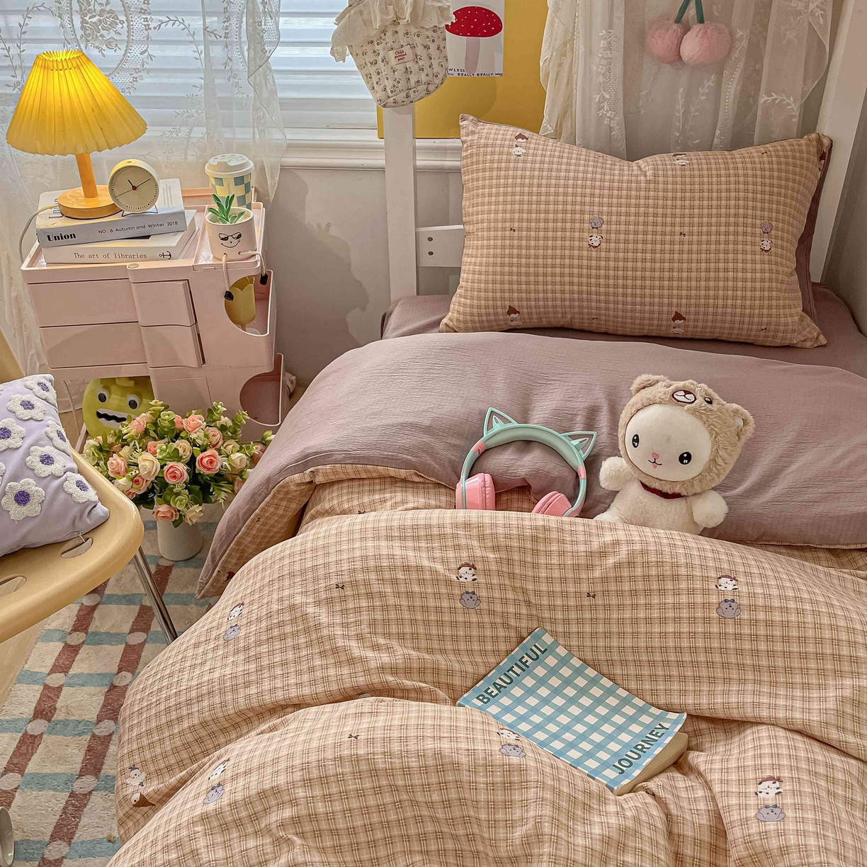 91家纺网 家纺一手货源 找家纺 佳鸿家纺 2025新款卡通云感双层纱宿舍床单三件套居家四件套床单被套床笠款（提供买家秀） 萌宠咖