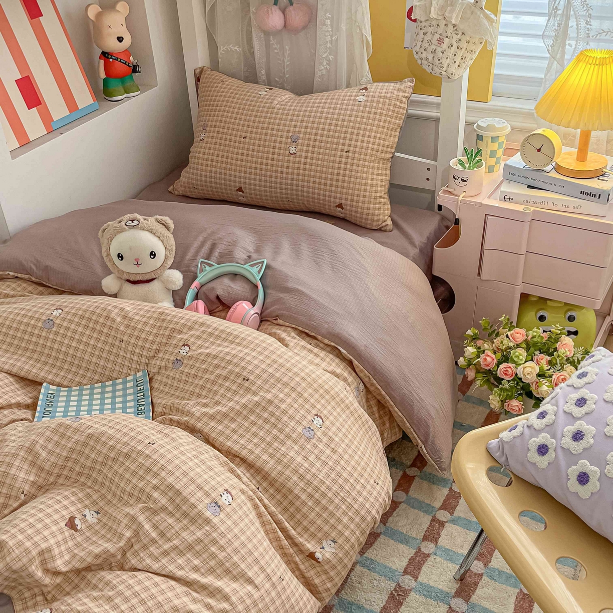 91家纺网 家纺一手货源 找家纺 佳鸿家纺 2025新款卡通云感双层纱宿舍床单三件套居家四件套床单被套床笠款（提供买家秀） 萌宠咖