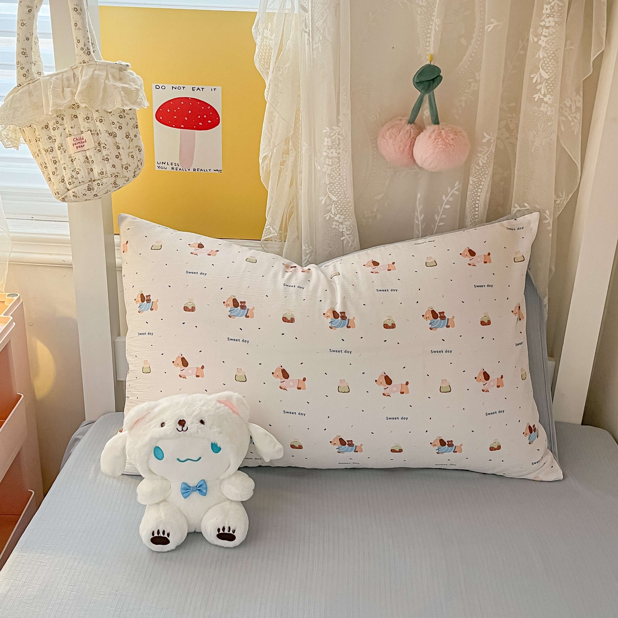 91家纺网 家纺一手货源 找家纺 佳鸿家纺 2025新款卡通云感双层纱宿舍床单三件套居家四件套床单被套床笠款（提供买家秀） 萌趣小狗