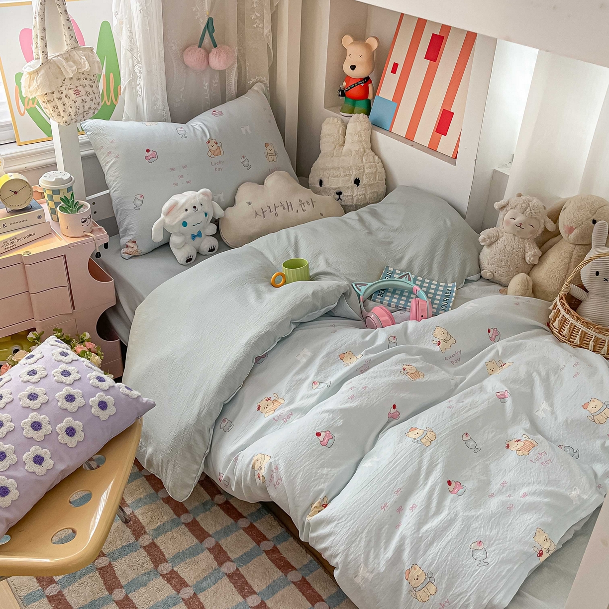 佳鸿家纺 2025新款卡通云感双层纱宿舍床单三件套居家四件套床单被套床笠款（提供买家秀） 小熊甜点乐园