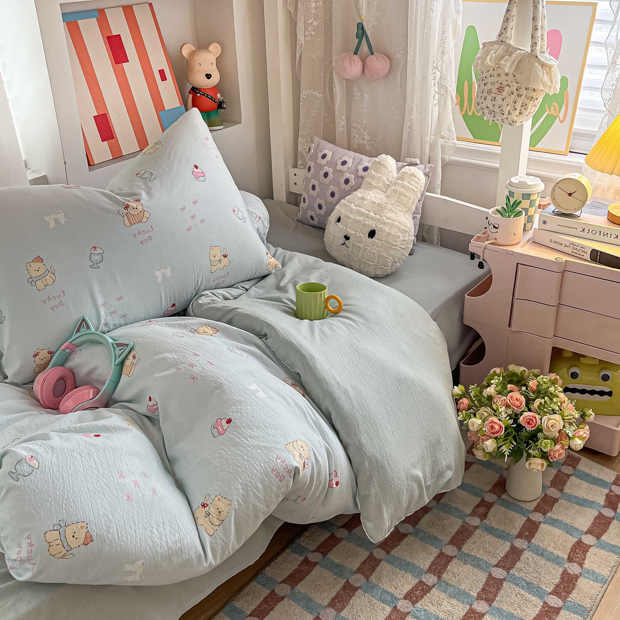 91家纺网 家纺一手货源 找家纺 佳鸿家纺 2025新款卡通云感双层纱宿舍床单三件套居家四件套床单被套床笠款（提供买家秀） 小熊甜点乐园