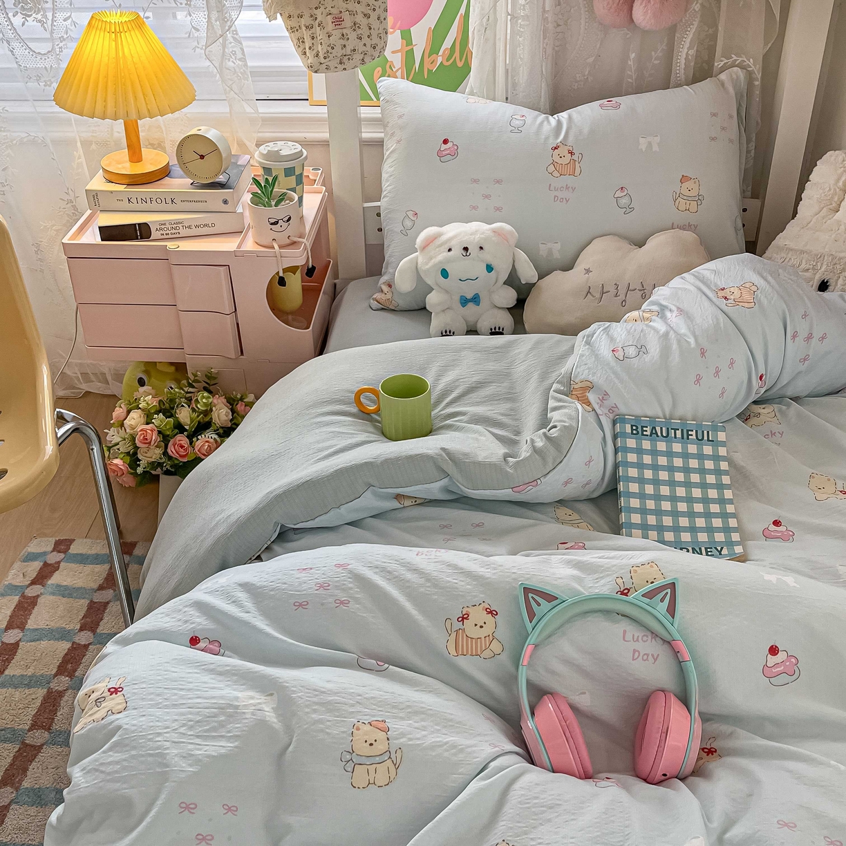 91家纺网 家纺一手货源 找家纺 佳鸿家纺 2025新款卡通云感双层纱宿舍床单三件套居家四件套床单被套床笠款（提供买家秀） 小熊甜点乐园