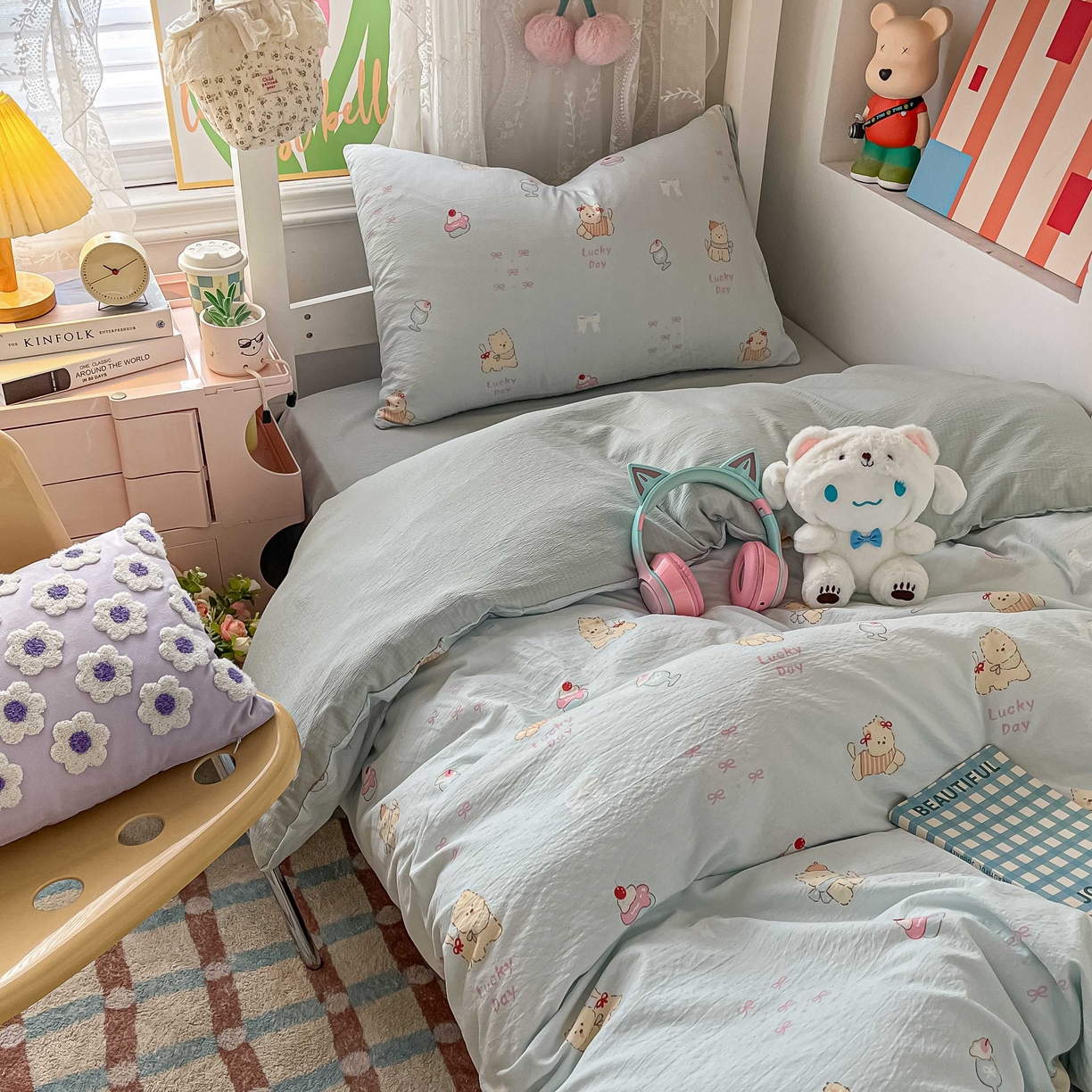 91家纺网 家纺一手货源 找家纺 佳鸿家纺 2025新款卡通云感双层纱宿舍床单三件套居家四件套床单被套床笠款（提供买家秀） 小熊甜点乐园