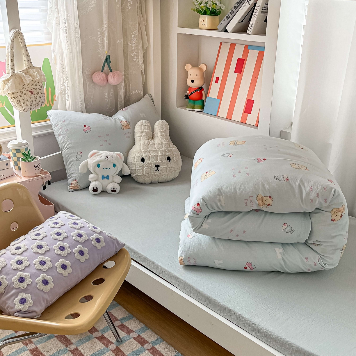 91家纺网 家纺一手货源 找家纺 佳鸿家纺 2025新款卡通云感双层纱宿舍床单三件套居家四件套床单被套床笠款（提供买家秀） 小熊甜点乐园