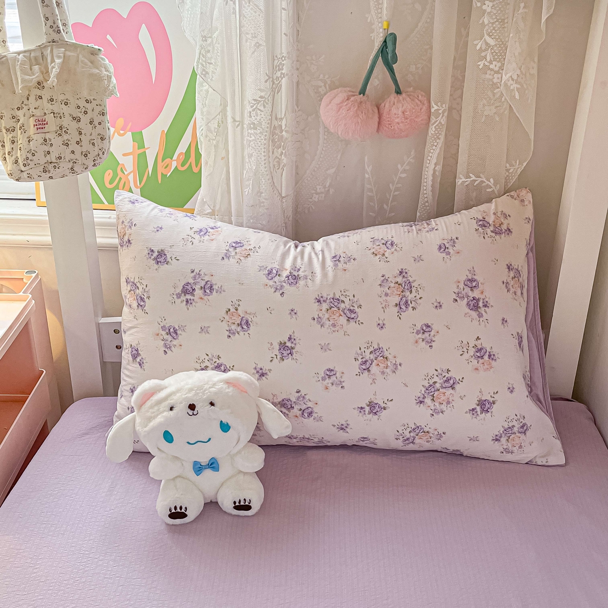 91家纺网 家纺一手货源 找家纺 佳鸿家纺 2025新款卡通云感双层纱宿舍床单三件套居家四件套床单被套床笠款（提供买家秀） 紫花梦境