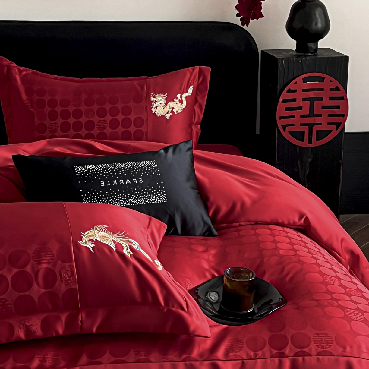 91家纺网 家纺一手货源 找家纺 （总）欧乐蒂 2025新款亲肤棉提花婚庆四件套-玫瑰喜事