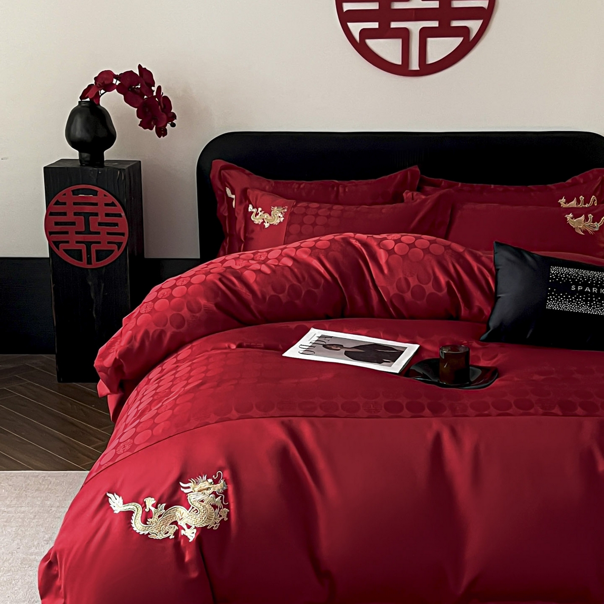 91家纺网 家纺一手货源 找家纺 （总）欧乐蒂 2025新款亲肤棉提花婚庆四件套-玫瑰喜事