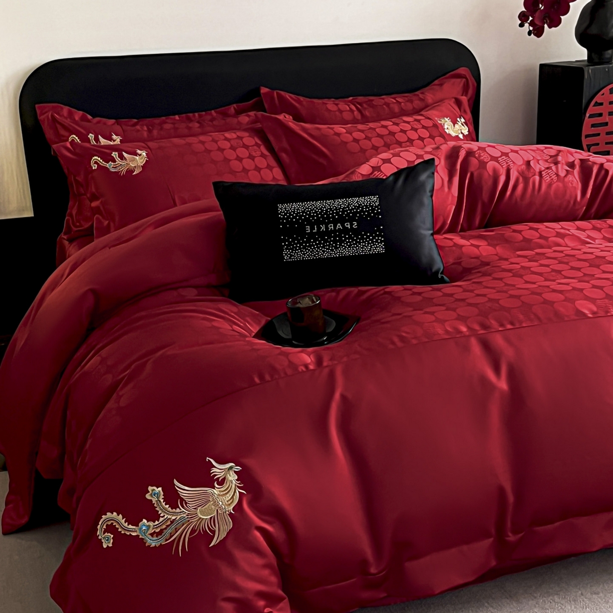 91家纺网 家纺一手货源 找家纺 （总）欧乐蒂 2025新款亲肤棉提花婚庆四件套-玫瑰喜事