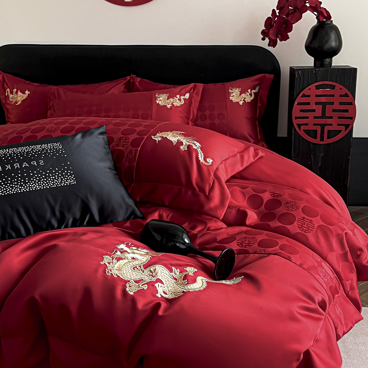 91家纺网 家纺一手货源 找家纺 （总）欧乐蒂 2025新款亲肤棉提花婚庆四件套-玫瑰喜事