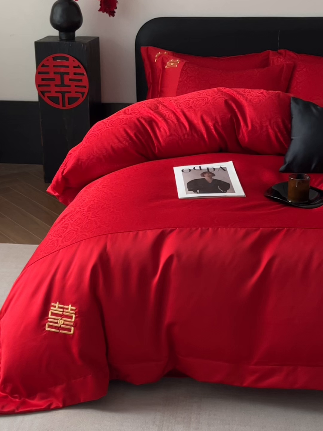 91家纺网 家纺一手货源 找家纺 欧乐蒂 2025新款亲肤棉提花婚庆四件套-玫瑰喜事 玫瑰喜事-金