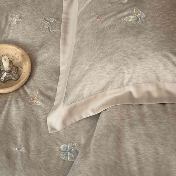 91家纺网 家纺一手货源 找家纺 黛舒家居 2026新款80s兰精天丝棉四件套-蝴蝶 花舞蝶梦-灰