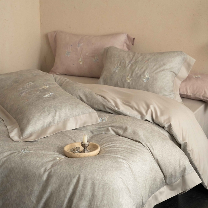 黛舒家居 2026新款80s兰精天丝棉四件套-蝴蝶 花舞蝶梦-灰