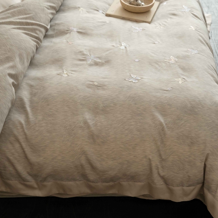 91家纺网 家纺一手货源 找家纺 黛舒家居 2026新款80s兰精天丝棉四件套-蝴蝶 花舞蝶梦-灰