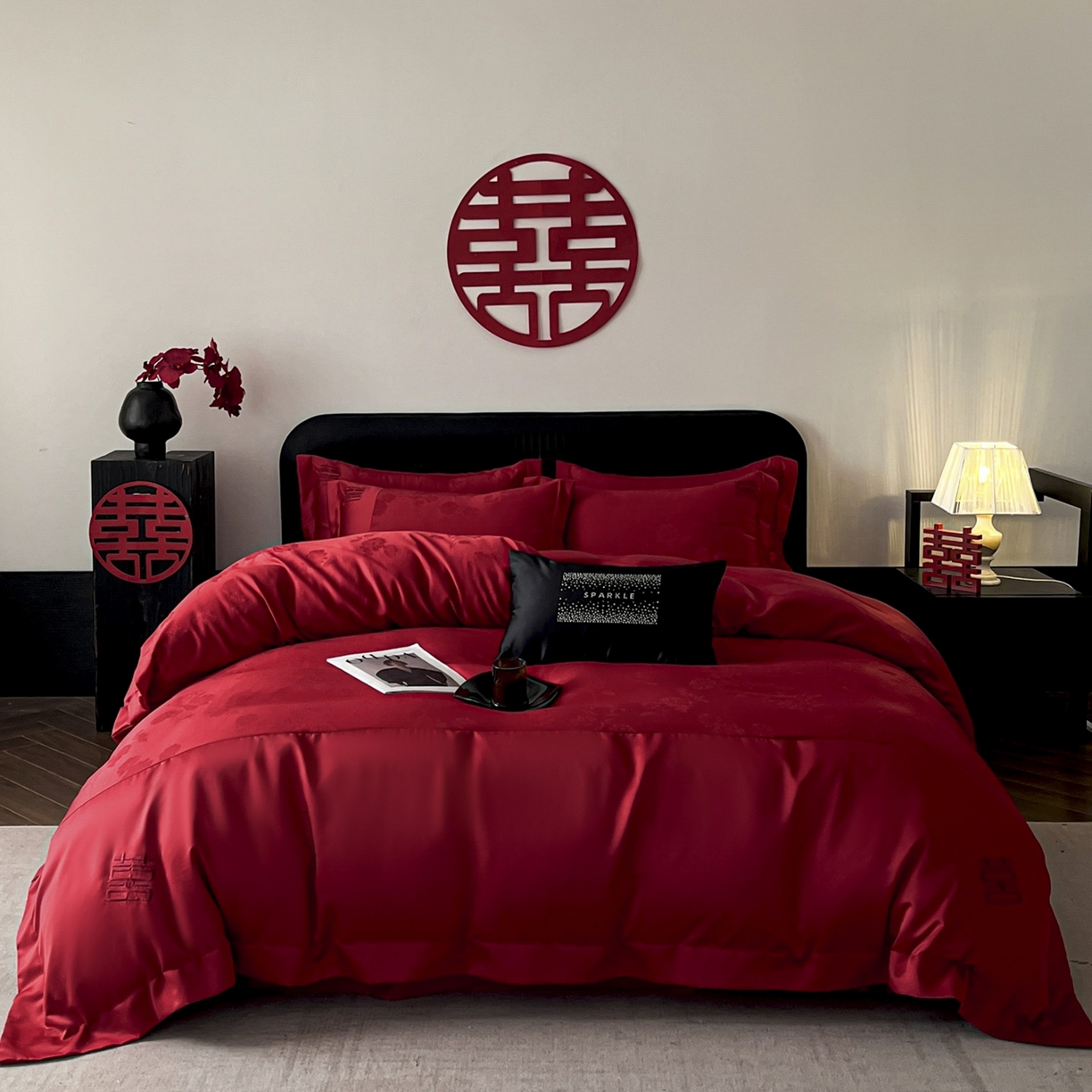 91家纺网 家纺一手货源 找家纺 （总）欧乐蒂 2025新款亲肤棉婚庆刺绣四件套系列