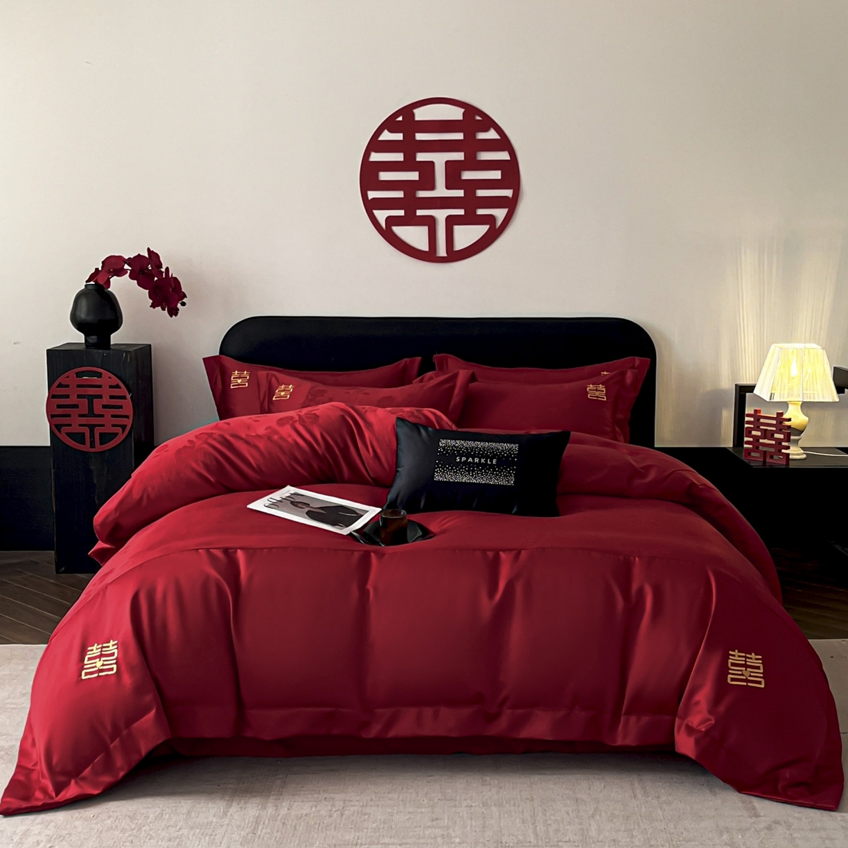 欧乐蒂 2025新款亲肤棉刺绣花边婚庆四件套-浪漫花季 浪漫花季-金