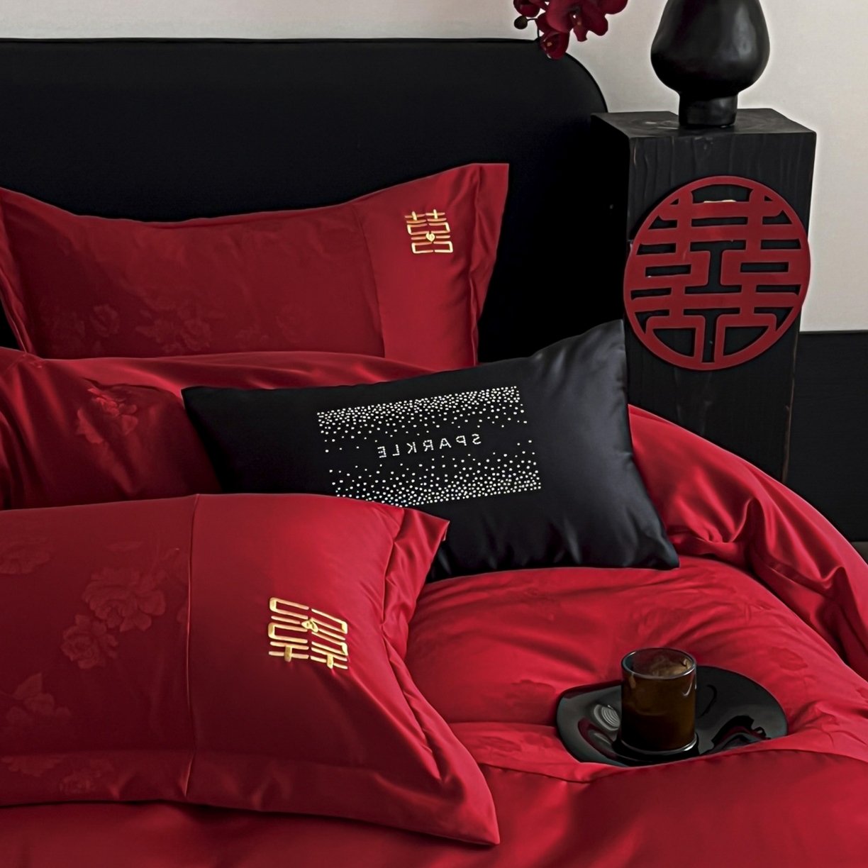 91家纺网 家纺一手货源 找家纺 欧乐蒂 2025新款亲肤棉刺绣花边婚庆四件套-浪漫花季 浪漫花季-金